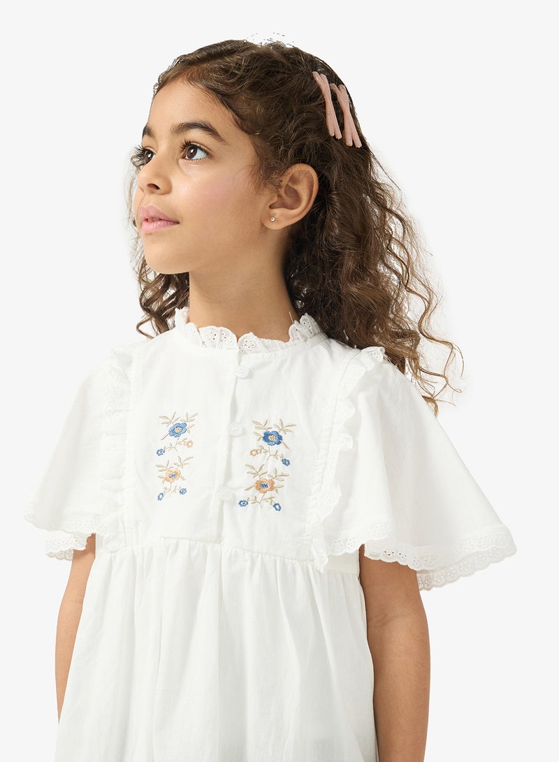 Pinata Ruffle Shoulder Embroidered White Dress - Image 3
